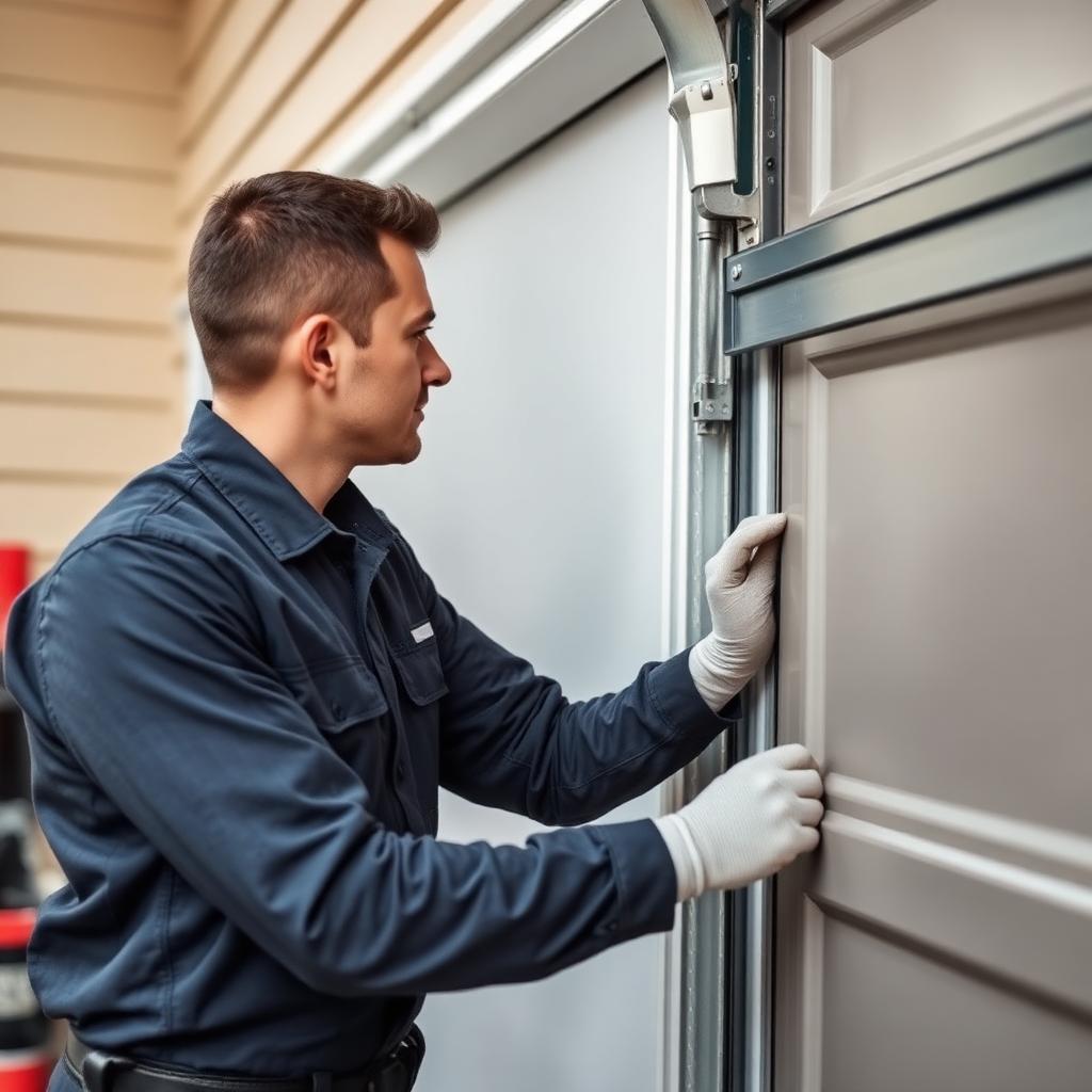 Professional garage door service technician at work